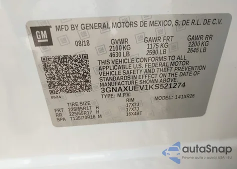 2019 Chevrolet Equinox Lt from USA, damaged, VIN 3GNAXUEV1KS521274